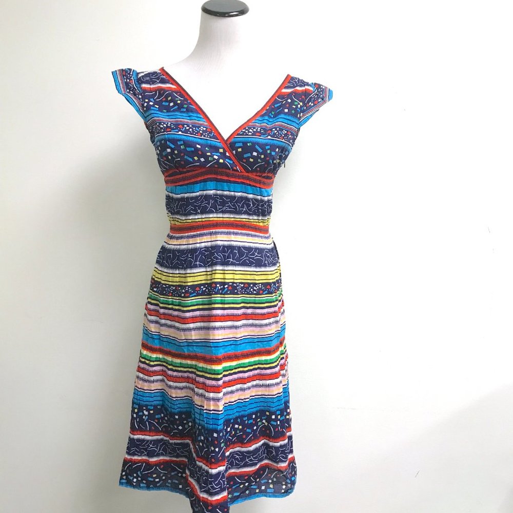 MARC JACOBS dress V NECK BOHO  stripe cotton stripe sleeveless ruffle 2 ethnic